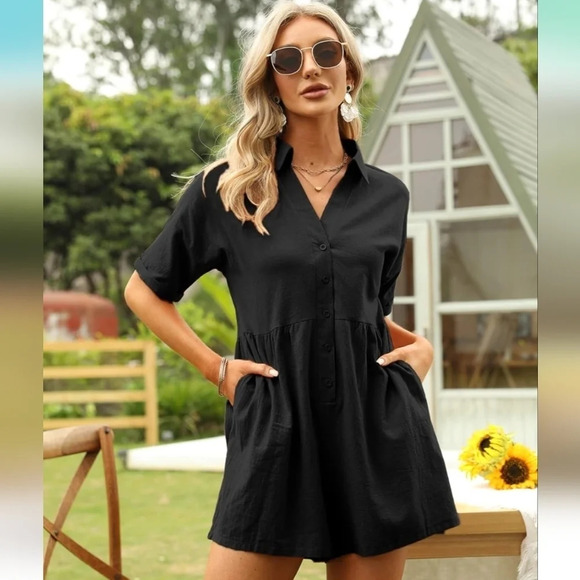 deepself Pants - Women's Summer Casual Short Sleeve Button Down Short Romper NWT 2X